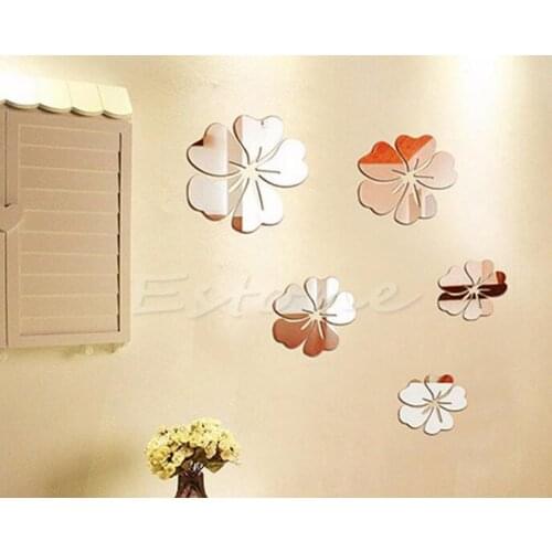 5pcs/lot Hot Mirror Style Flowers Removable Decal Vinyl Art Wall Sticker Home Deco