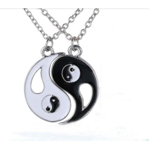 50Pair Paired Pendants Charm Steam Room For Lovers Yin Yang Pendant Necklace for Two Lovers Black White Couples Jewelry Wedding