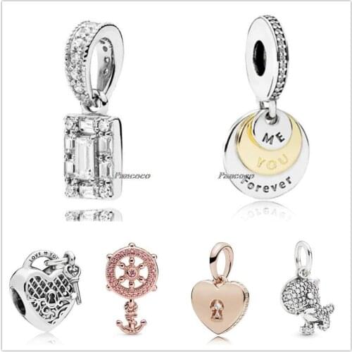 Authentic 925 Sterling Silver Openwork Love Heart Lock & Key Pendant Charm Beads Fit Pandora Bracelet & Necklace Jewelry