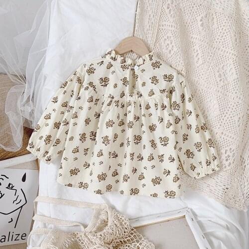 Mudkingdom Little Girl Blouses Vintage Print Loose Fit Long Sleeve Fashion Casual Tops Toddler Drop Shoulder Autumn Baby Shirts