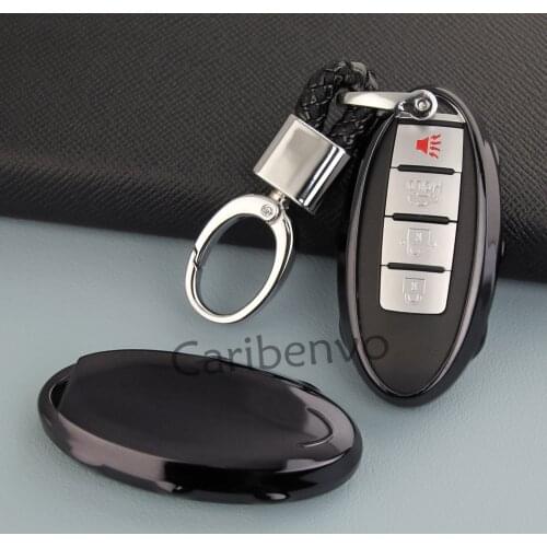 Black Car Key Cover W/ Keychain For Nissan Qashqai Teana X-Trail Murano Sentra Juke Titan Leaf Kicks Quest Infiniti Q30 Q50 QX50