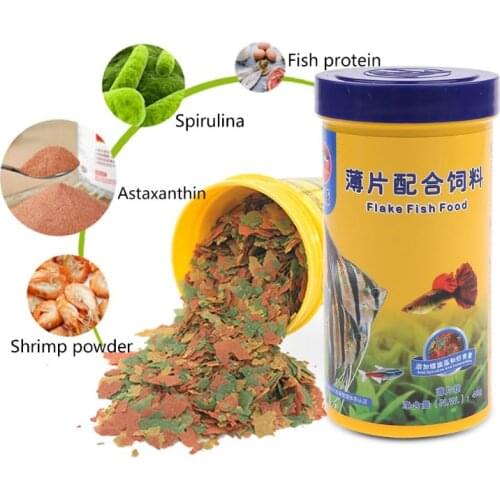 Ornamental Fish Food Goldfish Guppies Small Medium Tropical Fishes Flakes Feed H58C