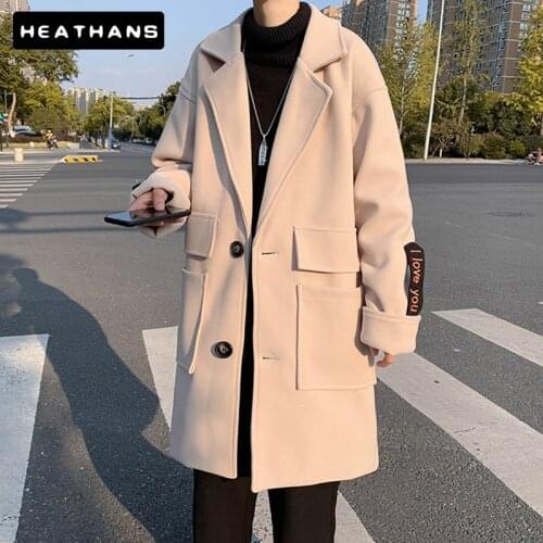 Couple Long Trench Coats Men Over Coat Mens Thick Pockets Black Windbreakers Male Korean Fashion Harajuku Winter Woolen Jackets