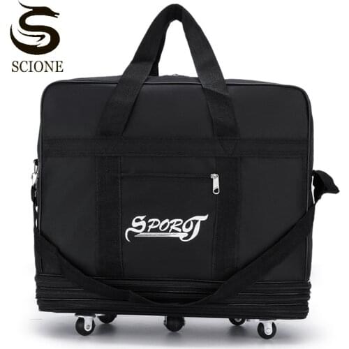 27 32 Inch Travel Bag With Wheels Large Capacity Adjustable Luggage Bags Waterproof Oxford Handbags Unisex Suitcase Black XA244M