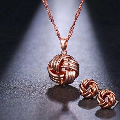 European and American fashion simple design metal ball Earring Necklace two piece set Rose gold plating Accessories