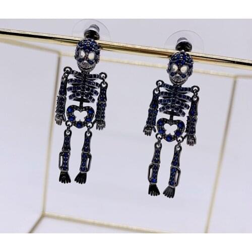 EYER Unique Geometric Robot Dangle Earrings Micro Paved Cubic Zirconia Blue Drop Earrings for Women Party Punk Style Jewelry