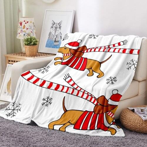 Cartoon Dachshund Flannel Throw Blanket for Travel Bed Sofa Animals Dogs Print Plush Throw Bedding Home Bedspread Dropshipping