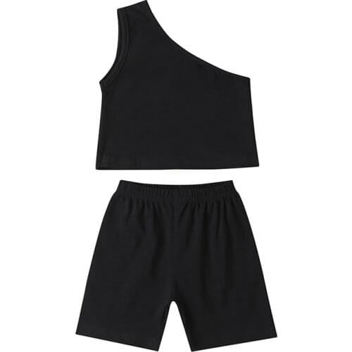 Summer Girls' Clothing Set One-Shoulder Camisole Crop Top and Shorts Two-Piece Solid Color Fashion Sleeveless Suit Dropshipping