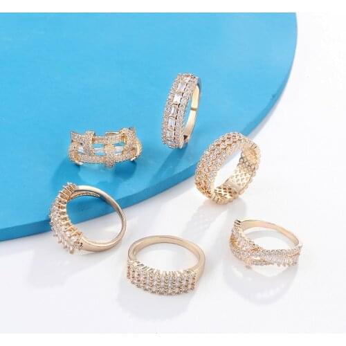 Fashion Charm Gold Color Inlaid Zircon Ring Ladies Ring Various Styles Banquet Engagement Ring For Girlfriend Birthday Gift