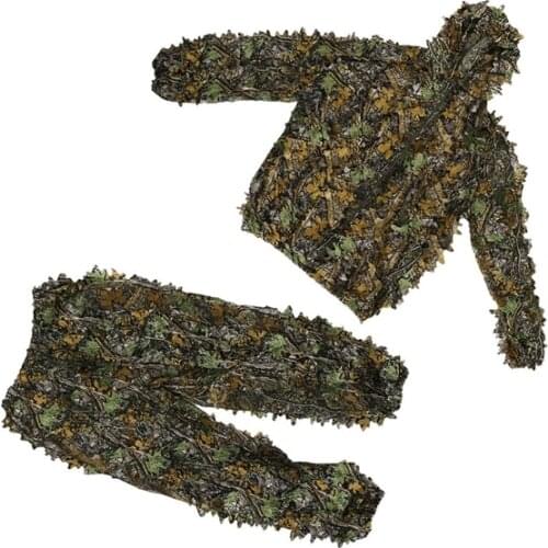 Mens Training Leaves Clothing Hunting Suit Pants Hooded Jacket Outdoor Ghillie Suit Camouflage Clothes Jungle Suit