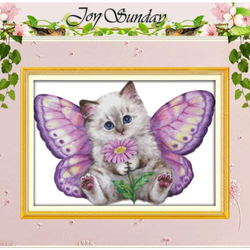 The Butterfly Cat Patterns Counted Cross Stitch 11CT 14CT Cross Stitch Set Wholesale Cross-stitch Kit Embroidery Needlework