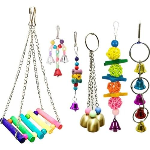 6PCS/Set Combination Parrot Toy Bird Articles Bite Toys Parrot Funny Hanging Swing Ball Bell Standing Training Toys