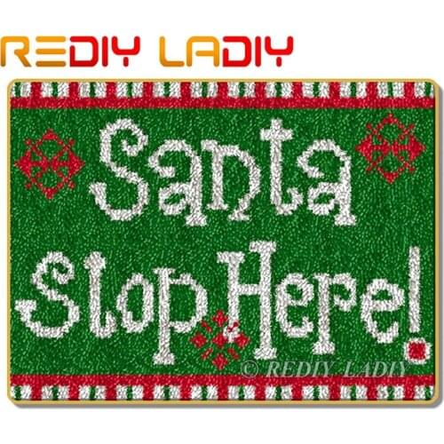 Latch Hook Rug Kits Crocheting Carpet Rug Santa Stop Here Acrylic Yarn Pre-Printed Canvas Cushion Mat DIY Crochet Tapestry Craft