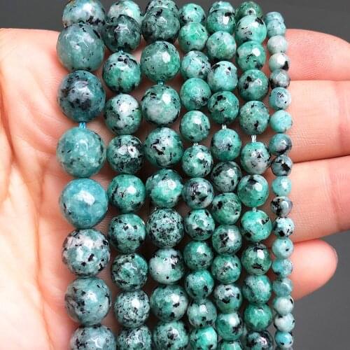 Natural Stone Faceted Green Spot Chalcedony Jades Loose Beads For Jewelry Making DIY Bracelet Accessories 15'' 4 6 8 10 12mm