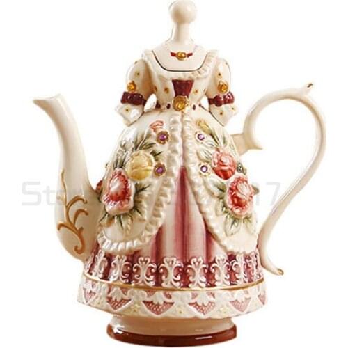 Newest Nobility Beauty Dress Coffee Pot Ceramic Teapot Drinkware Royal Wedding Party Tools Tea Pot Set Tableware Gifts