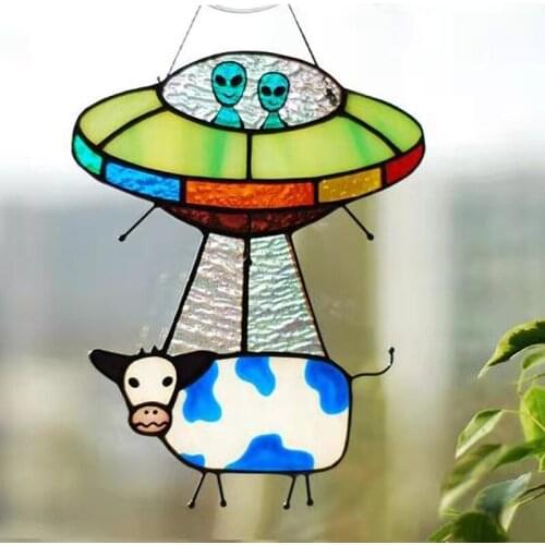 New 1pc Removable Wall Stickers Cartoon Spaceship Cow DIY Wall Stickers For Glass Window Door Bathroom Kids Room Living Decor
