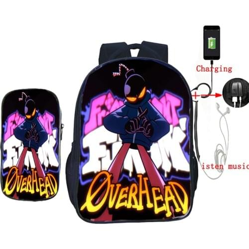 New! Friday Night Funkin Usb Charging Backpack Pen Bag 2 Pcs Set Bagbacks for Teenager Boys Students Zipper School Bags Mochila