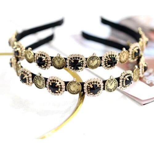 Luxury Hairbands for Women Crystal Gold Metal Charms Hair Jewelry Vintage Watches Type Decorate Headwear Wedding Hairpins Gifts