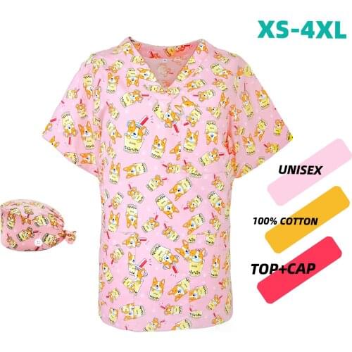 Wholesale Anime scrubs uniform Tops for Women Men pet grooming workwear scrub tops Teeth Print working clothes Short Sleeved Top