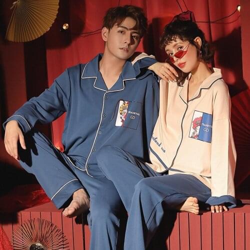 Autumn Retro Pure Cotton Coupie Nightie Cardigan Two-piece Set Loose Men Home Wear Comfy Long Sleeve Trousers Ladies Pajamas Set