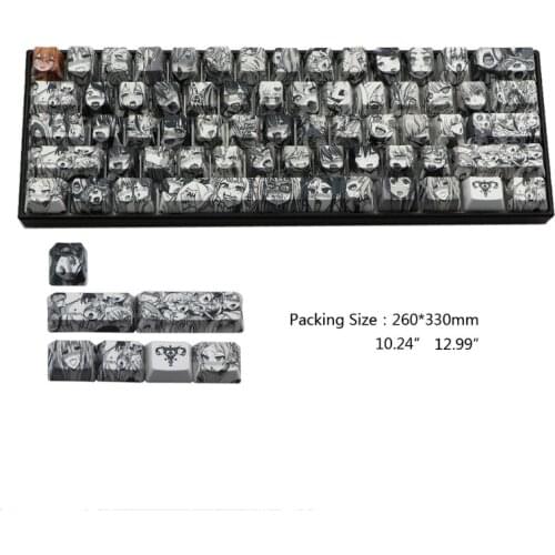 PBT 71 key Ahegao Keycap Dye Sublimation OEM Anime for GK61 GK64 Keyboard Keycap