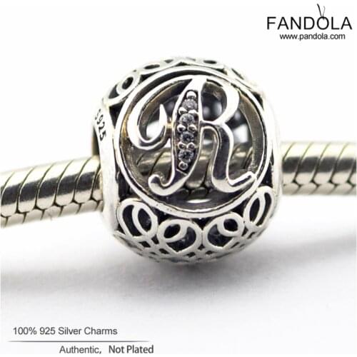 Authentic 925 Sterling Silver Alphabet Vintage R Letter Charm Beads for Jewelry Making Fits Original Bracelet Berloques Kralen