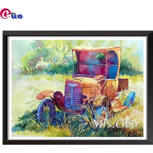 Full Diamond Painting Retro Car Cross Stitch Rhinestones Handmade 5D Diamond Embroidery Landscape Mosaic Decor For Home Gift