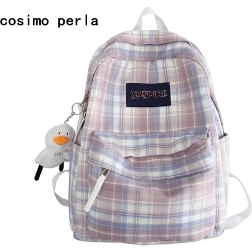 Cotton Fabric Plaid Backpacks for Teenage Girls Fashion Preppy Style Large Schoolbag Laptop Rucksack Travel SAC A DOS Female