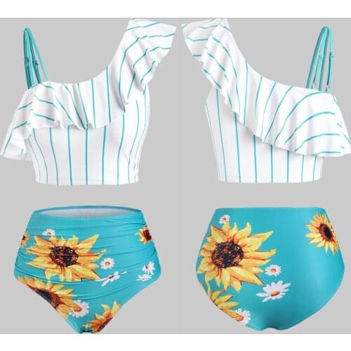 Sexy Ruffles Beachwear Bikinis Swimsuit Two Piece Suits Print Swimsuit Women Swimwear 2021 New Bikini Set Bathing Suit Biquini