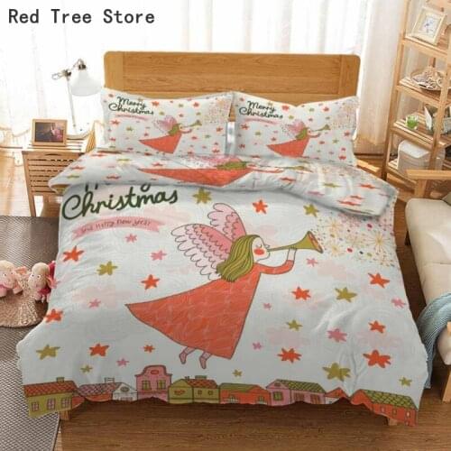 Christmas Angel Girl Bedding Set Queen King Size Cartoon Duvet Cover Kids Bedroom Comforter Bedspread Luxury Kawaii Home Decor