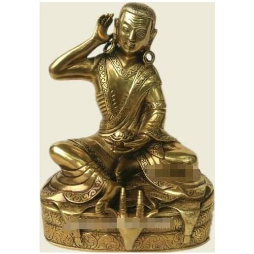 Tibetan TibetBuddhism Bronze Temple Milarepa Buddha On Deer Head Buddha Statue