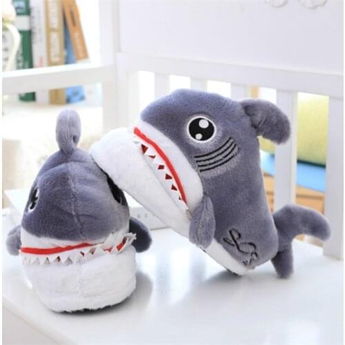 Winter Super Animal Funny Shoes For Men and Women Warm Soft Bottom Home&House Indoor Floor Shark Shape Furry Slippers Shallows99