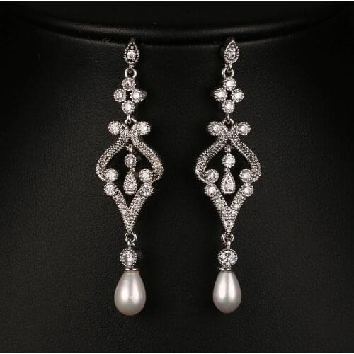 Emmaya Fashion Simulated Pearl CZ Bridal Long Earrings Jewelry Fashion Cheap Earrings for Women Party Jewelry
