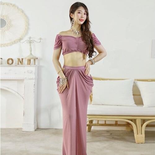 Women Belly Dance Costume Water Yarn Top Mesh Skirt Adult Women Practice Clothing Set Elegant Professional Performance Clothing