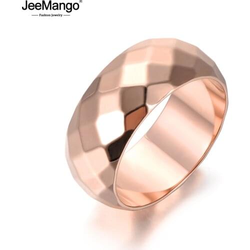 JeeMango New Simple Stainless Steel Ring 8mm Cut Face Fashion Wide Ring Wedding Engagement Rings Jewelry For Women JR17030