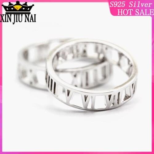 S925 sterling silver white gold Roman numerals couple ring European style holiday Digital Hollow-out Fashion Youth Accessories