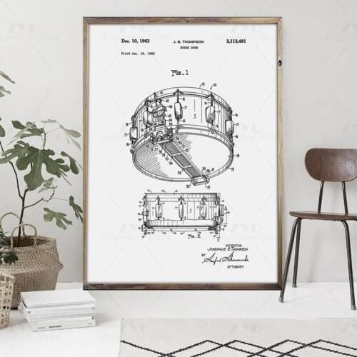 Snare Drum Patent Dyna Sonic Drummer Art Poster Print Music Room Home Decor Vintage Blueprint Canvas Painting Picture Gift idea
