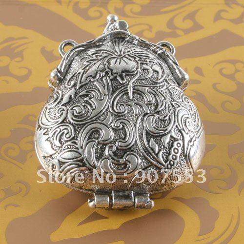 1pcs Tibetan silver two sides two holes flower locket charm G1708