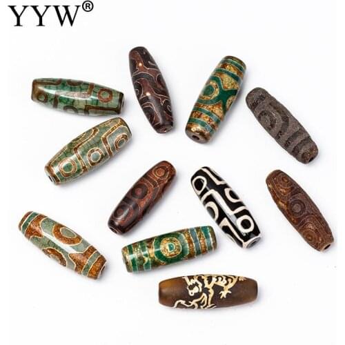 2pcs 40mm Vintage Green Stone Natural Tibetan Dzi Agates Stone Beads Oval Geometric 9 Eyed Antique Agates Beads For Women Male