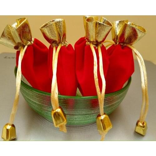 20Pcs Velvet Gold Trim Drawstring Jewelry Gift Bag/Pouch Jewelry Packaging Bags Wedding Christmas Gift Decoration Packing Bags