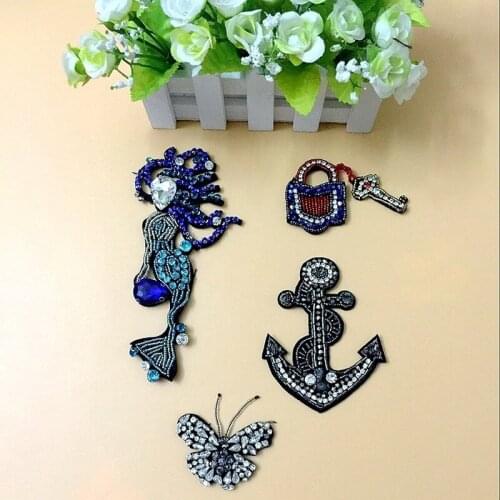 3pcs/lot Luxury Sewn Rhinestone Crystal Mermaid Beads Embroidery Patches Letters Clothing Decoration AccessoriesDiy Applique