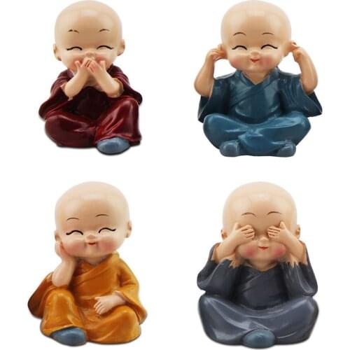 4Pcs/Set The Little Monk For Home Decorations Figurines Car Decor Car Creative Ornament Buddha Boy Accessories Color Radom