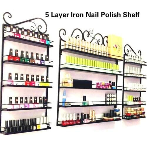 A,3 Pcs/Set 5 Layer Iron Nail Polish Shelf Black Nail Shop Exhibition Shelf Nail Polish Display Wall Rack Makeup Organizer