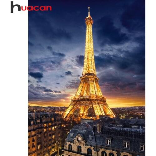Huacan Diamond Mosaic Embroidery Eiffel Tower 5D Diamond Painting Cross Stitch Landscape Needlework Decoration For Home