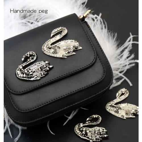Beaded Sequins Rhinestone Black White Swan Cloth Sew On Patches Bags Decorative Stickers Handmade DIY Accessories Hand Sewing