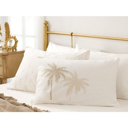 Glitter Palm Cotton 2'li Pillow Case 50x70 Cm Beige