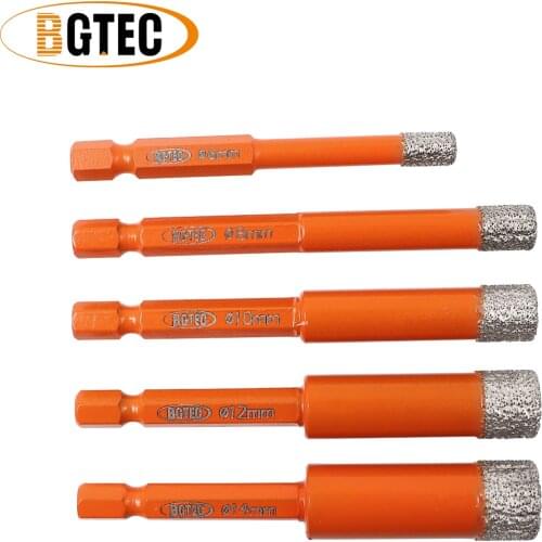 BGTEC 5pcs Hex shank Quick-fit Dry Vacuum Brazed drilling core bits ceramie tile granite diamond drill bits