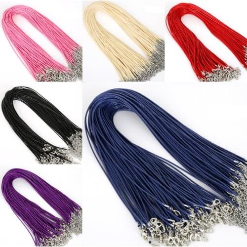 10Pcs/lot Leather Chains Bracelet Pendant Charms With Lobster Clasp For DIY Jewelry Making Findings String Cord 1.5mm