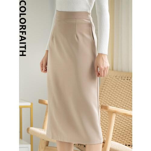 Colorfaith New 2021 Spring Autumn Women Skirt Midi Straight Package Hip Elegant Office Lady Fashionable Female Skirts SK6091