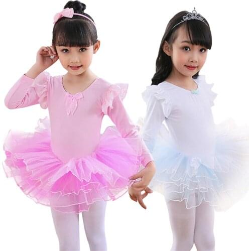 Leotards for Girls Ballet Dance Dress Children Tutu Skirts Layered Tulle Princess Dresses Long Sleeve Party Costumes